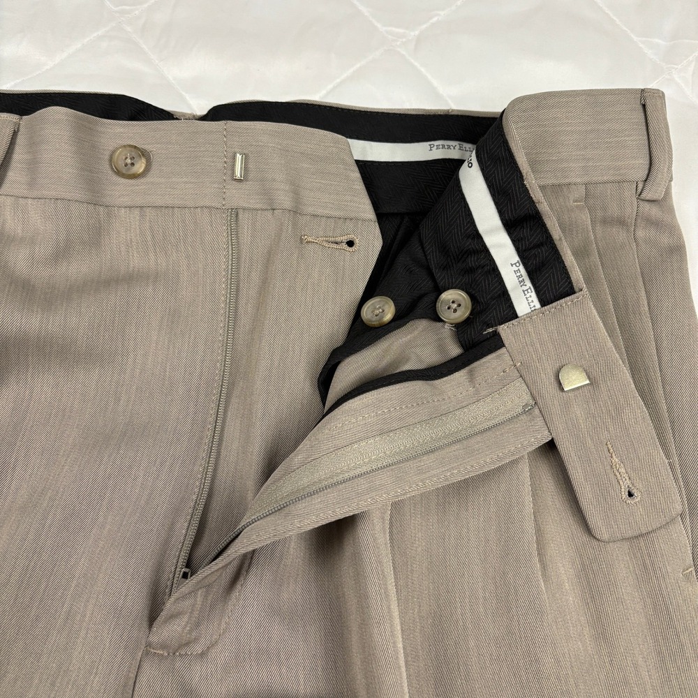 Perry Ellis Portfolio Mens 36x32 Taupe Brown Pleated Cuffed Dress Pants - Picture 6 of 12